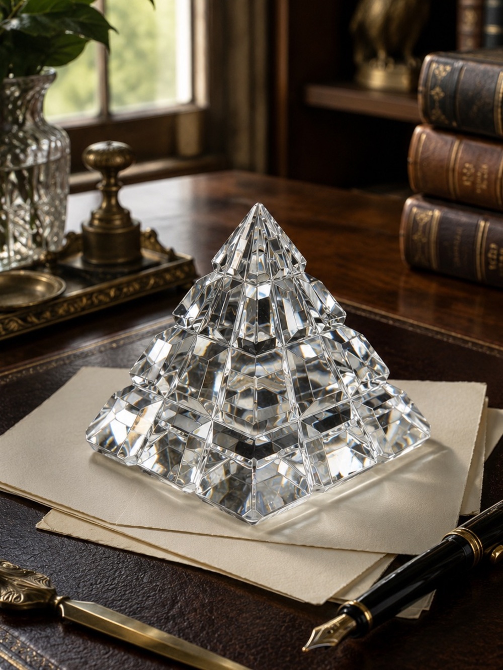 Waterford Crystal Pyramid Paperweight | Signed Desk Accessory Made in Ireland